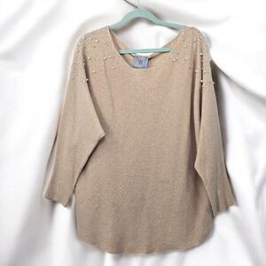 LIV Milano Pearl Embellished Knit‎ Sweater Casual Elegant Long Sleeve Top XL